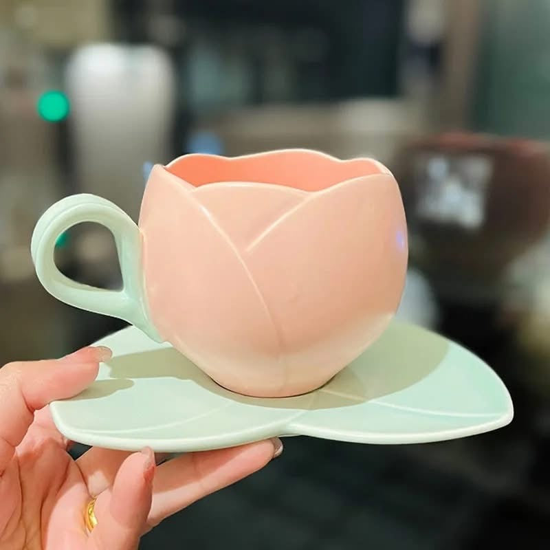 Ceramic Tulip Coffee Cup with Saucer