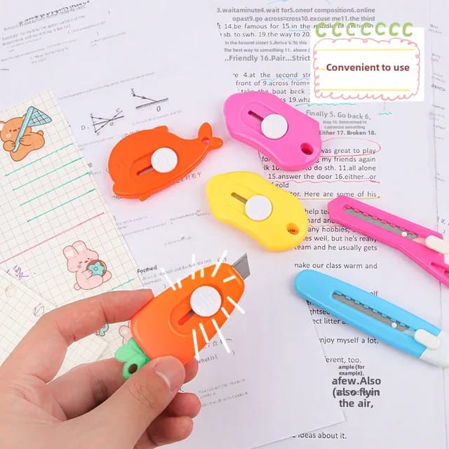 Pack Of 2 Colorful Mini Cartoon Stationery Use Cutter.