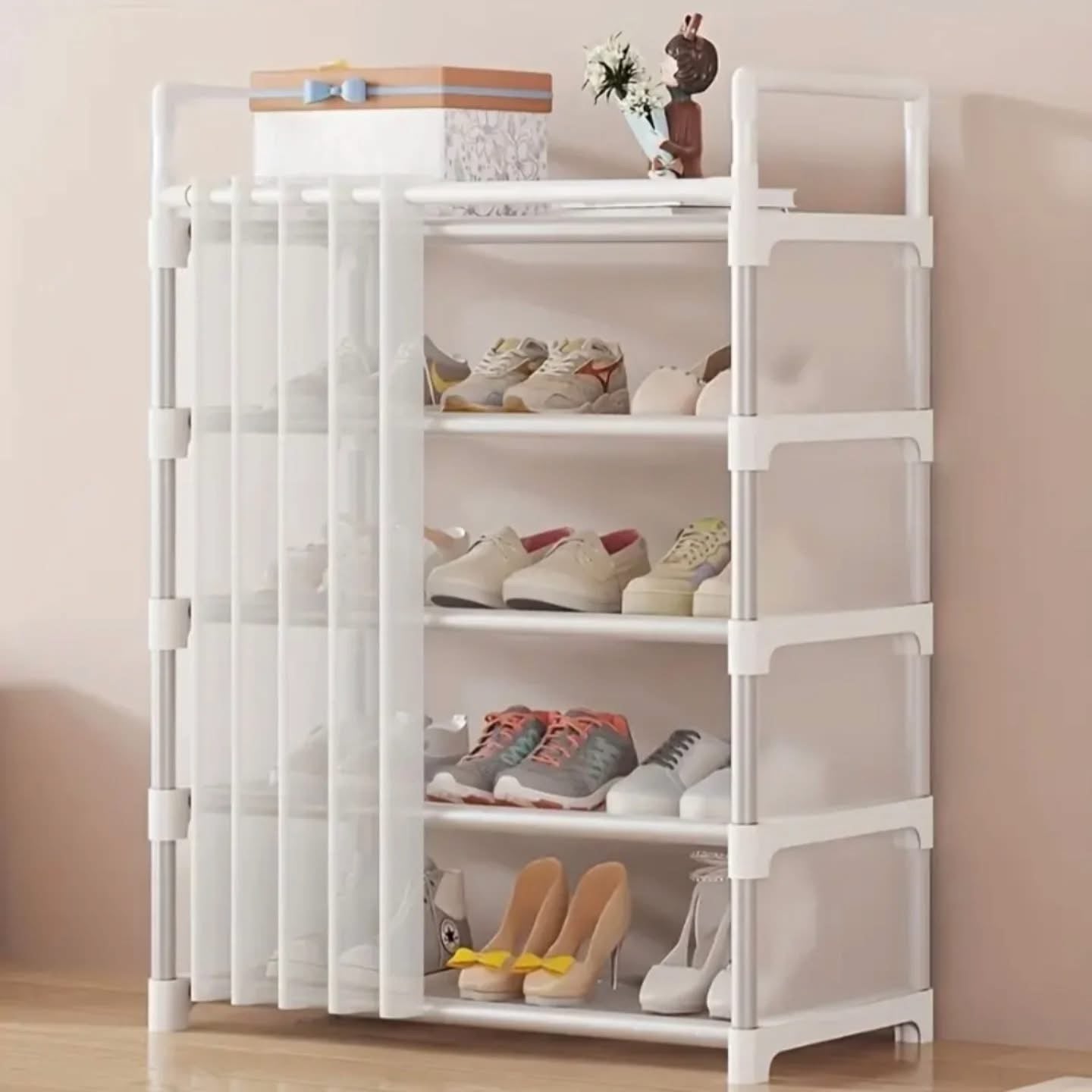 Multi-Layer Shoe Rack with Curtains