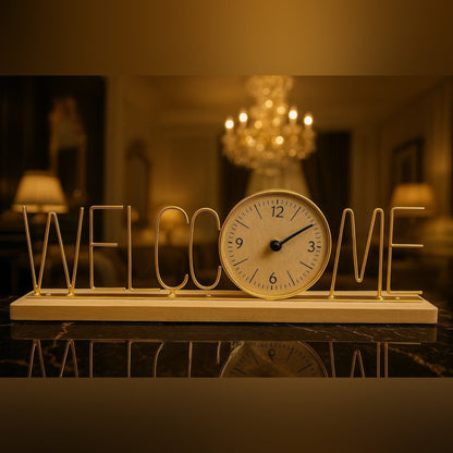 Welcome Design Metal Table Clock Showpiece
