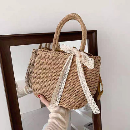 Trendy Bowknot Jute Bag