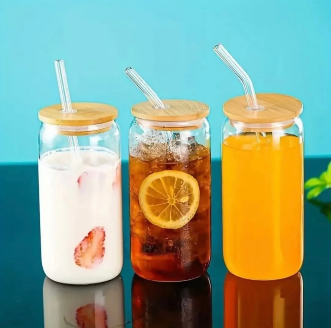 Coffee Glass with Bamboo Lid and Straw