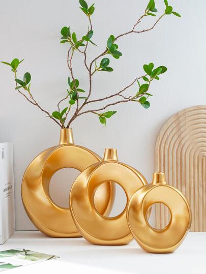 3 Pcs Golden Colour Flower Vase Set for Home Decoration