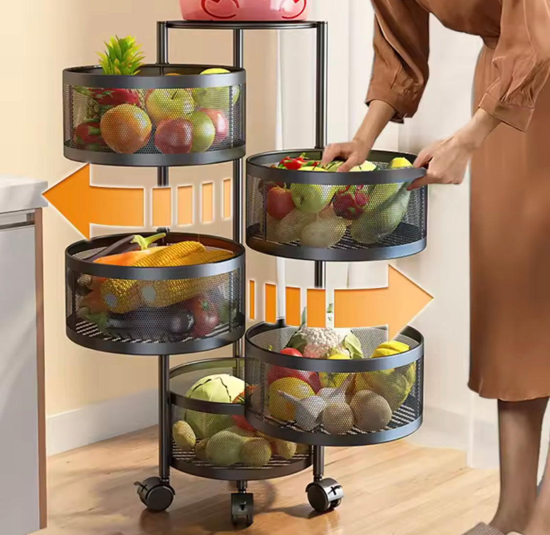 Rond Rice Trolley Metal Rotating Round Storage Trolley with Wheels – Citystore.pk