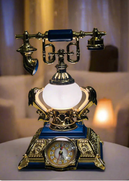 Golden Telephone Lamp Clock For Decoration