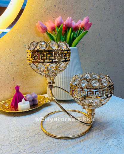 New Golden Crystal Design Candle holder Showpiece For Room & Home Decoration