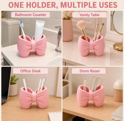 Pink Bow Design Brushes Storage Holder