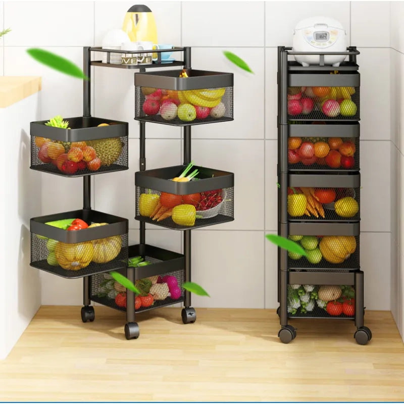 Metal Rotating Square Storage Trolley with Wheels