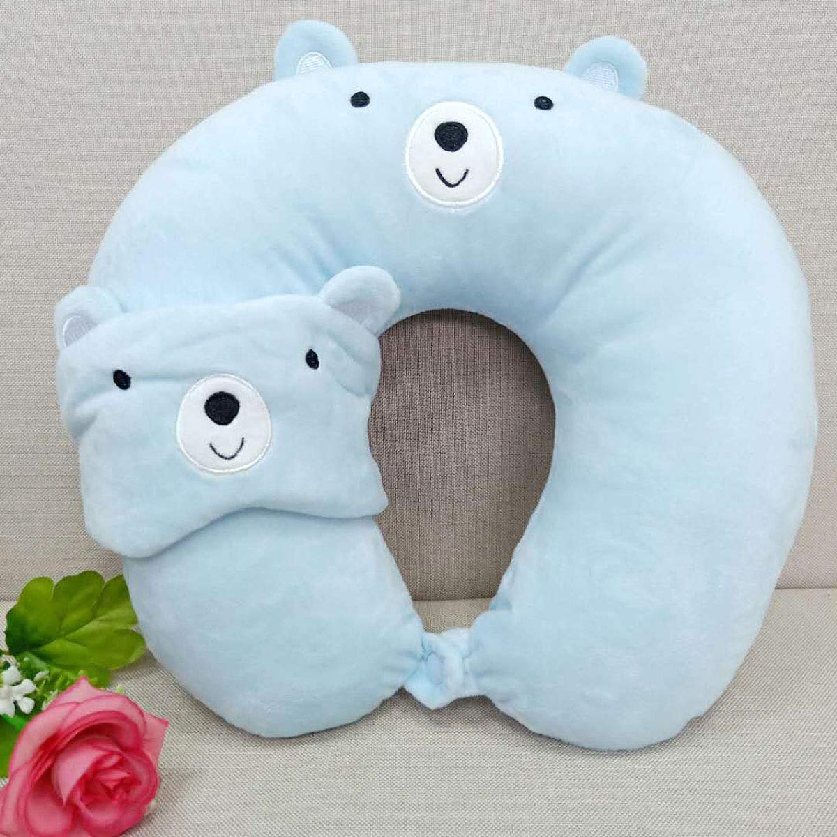 Blue Bear Neck Pillow with Sleeping Eye Mask