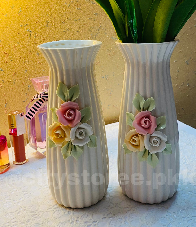 2 Pc Ceramic Flower Vase For Room Decor Vanity Table Decoration