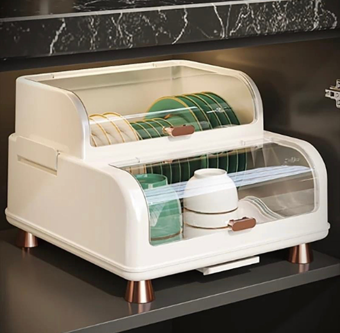 Kitchen Double Layer Dish Rack with Lid