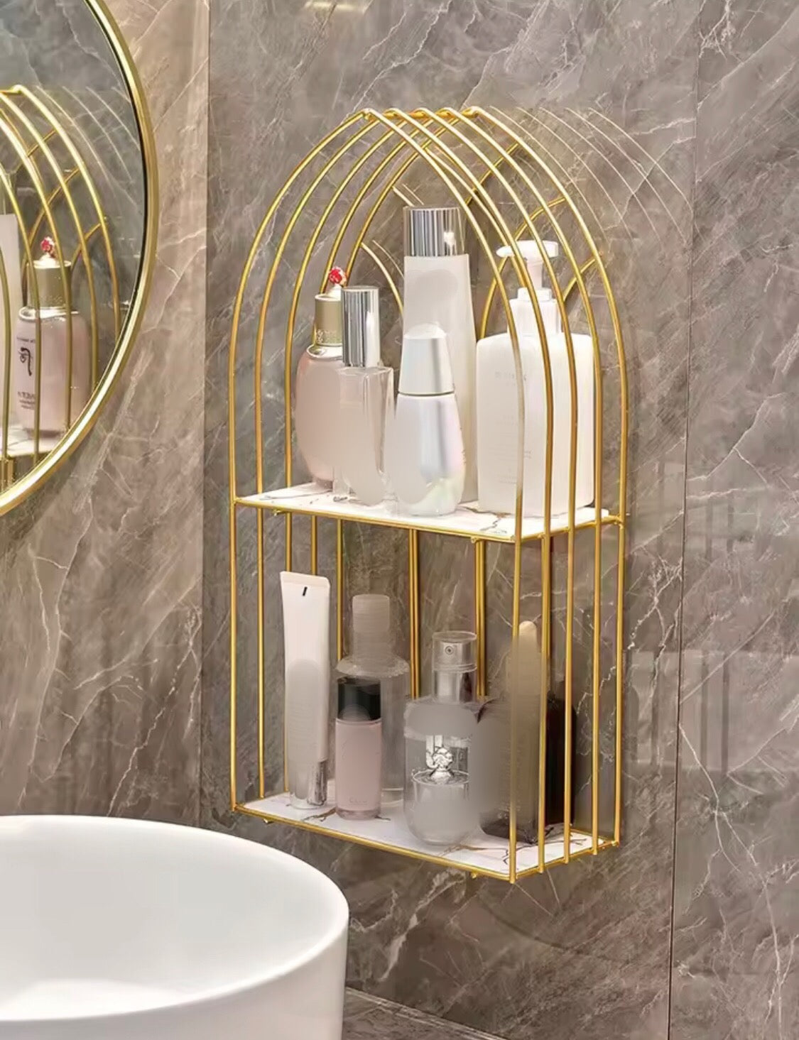 2 Layer Metal Marble Cosmetic Organizer