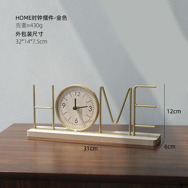 Metal Desk Table Clock with Wooden Base