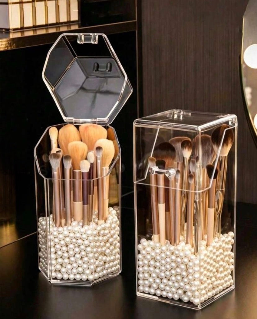 Acrylic Pearls Brush Holder with Lid