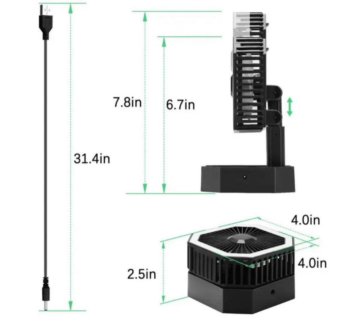 LED Light Foldable USB Fan Desktop Rechargeable Fan