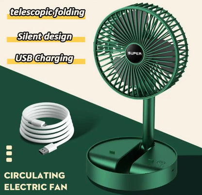 Folding Portable Telescopic Stand Fan USB with Rechargeable Battery 3 Speeds Super Quiet Adjustable Height