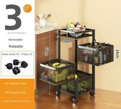 Metal Rotating Square Storage Trolley with Wheels