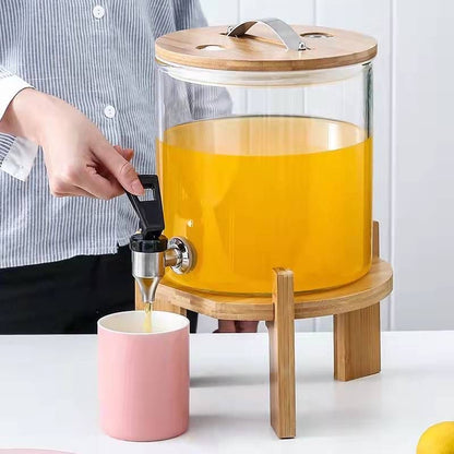 Glass Juice Dispenser with Wooden Stand