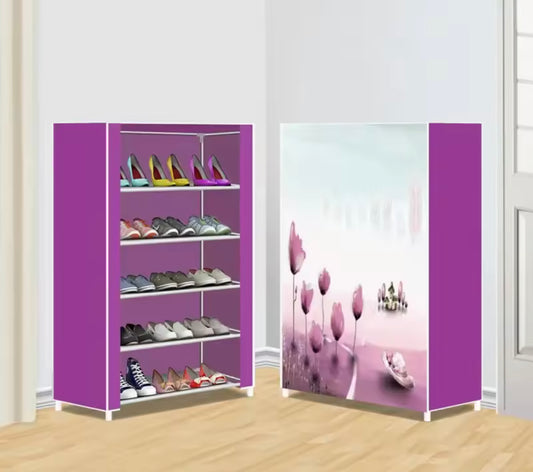 6 Layer Printed Dustproof Shoes Rack