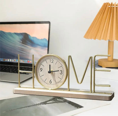 Metal Desk Table Clock with Wooden Base