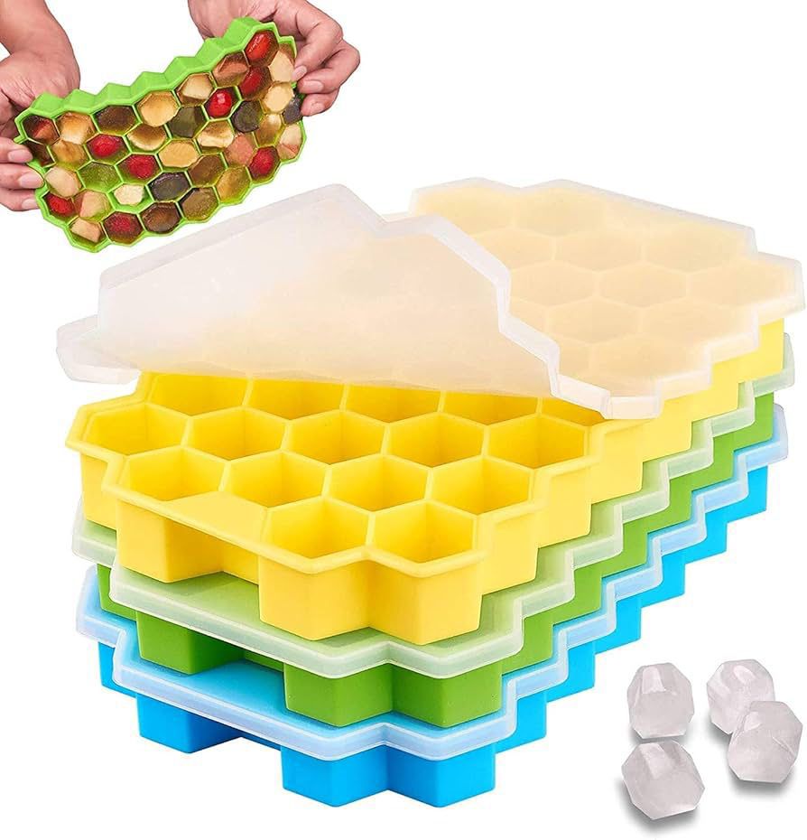 Silicone HoneyComb Shape Ice Cube Tray with Lid (Random Colour)