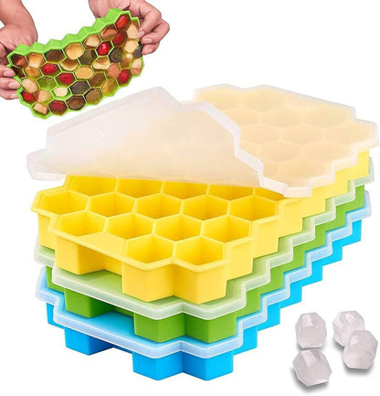 Silicone HoneyComb Shape Ice Cube Tray with Lid (Random Colour)