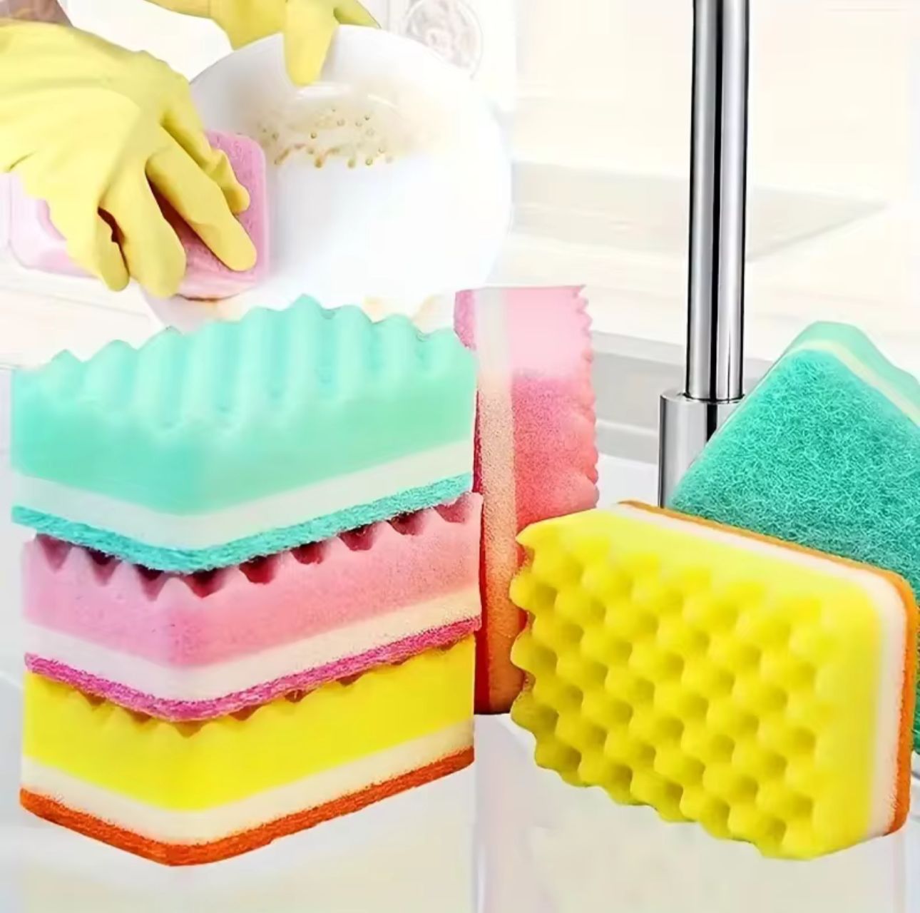 3 Pcs Double Side Dish Wash Sponge