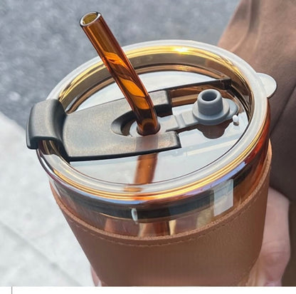 450ml Coffee Glass with Lid and Straw