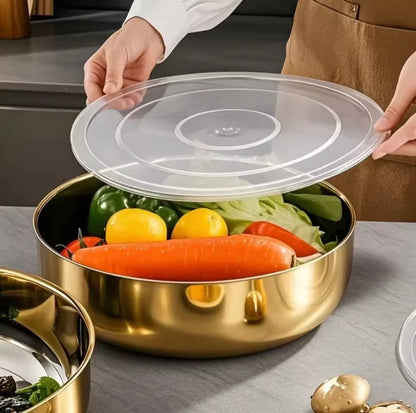 Multipurpose Golden Steel Bowl with Lid