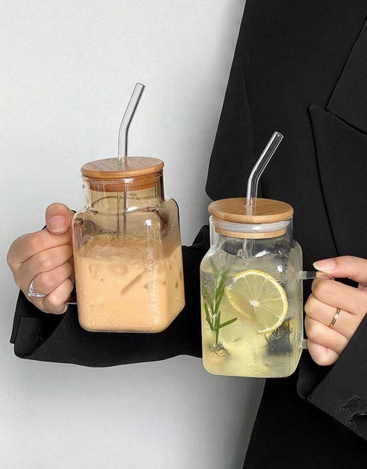 620ml Coffee Glass with Lid and Straw