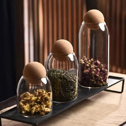 3 Pcs Wood Ball Storage Jars Set