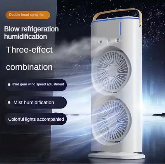 Rechargeable Rotating Dual Fan with Hole Spray & Lights