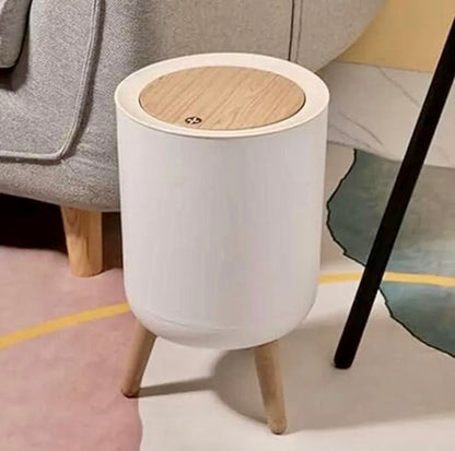 Wooden Plastic Round Dustbin with Lid