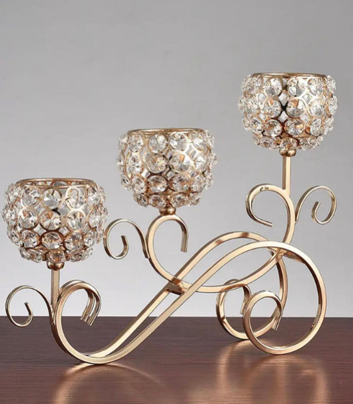 3 Steps Golden Crystal Candle Stand Holder for Home Decor