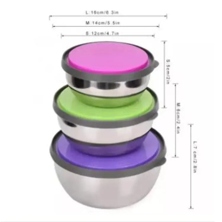 Stainless Steel Colourful 3 pcs Bowl Set