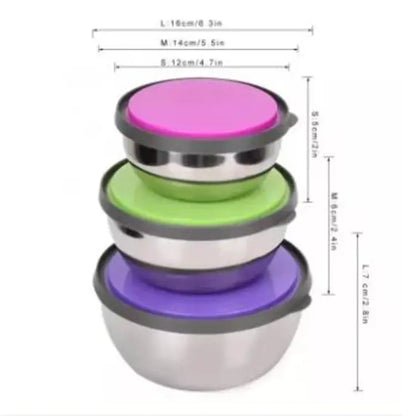 Stainless Steel Colourful 3 pcs Bowl Set