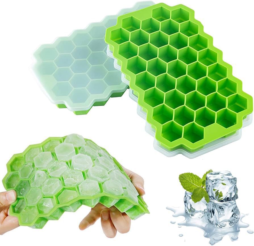 Silicone HoneyComb Shape Ice Cube Tray with Lid (Random Colour)