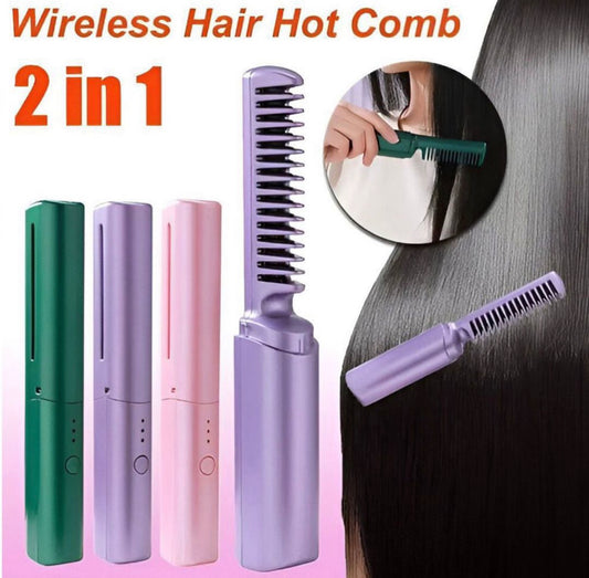 2 in 1 Hair Straightener Comb Portable Mini Usb Rechargeable Hair Straightener.