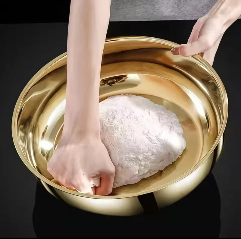 Multipurpose Golden Steel Bowl with Lid