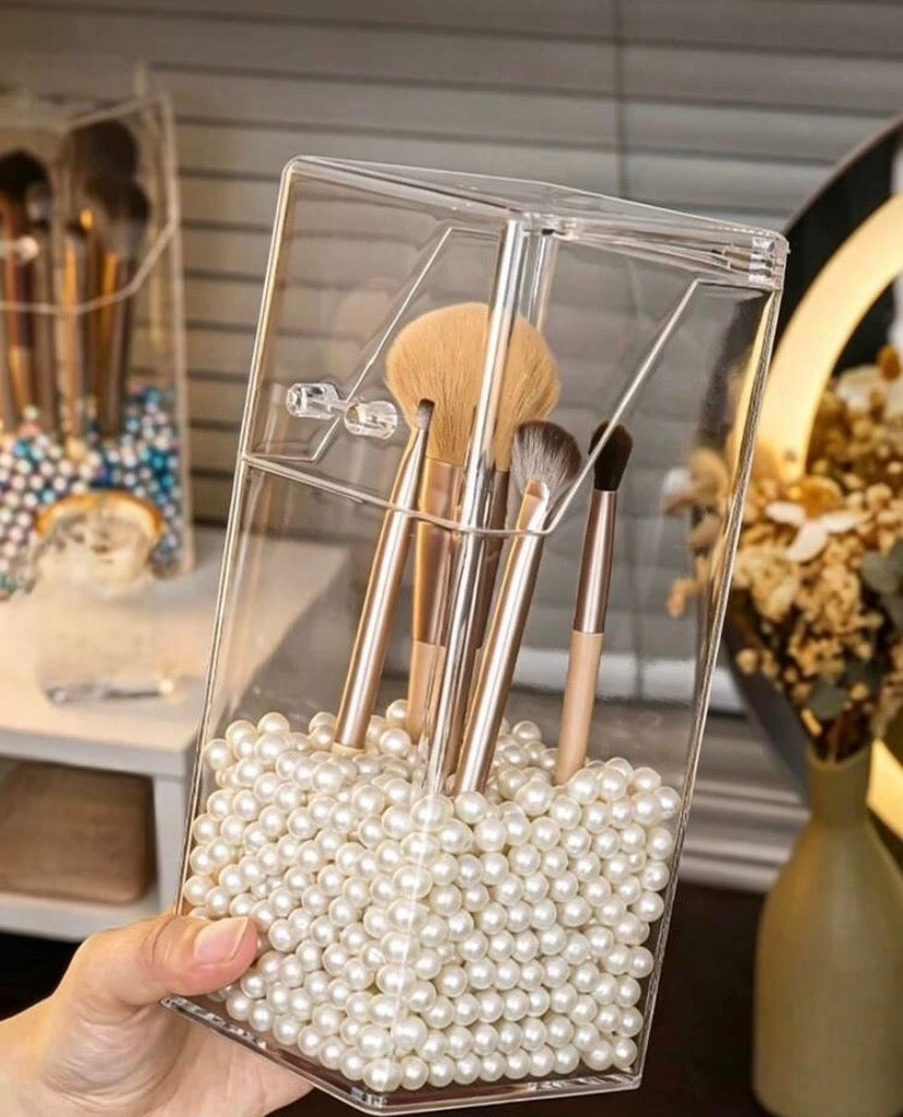 Acrylic Pearls Brush Holder with Lid