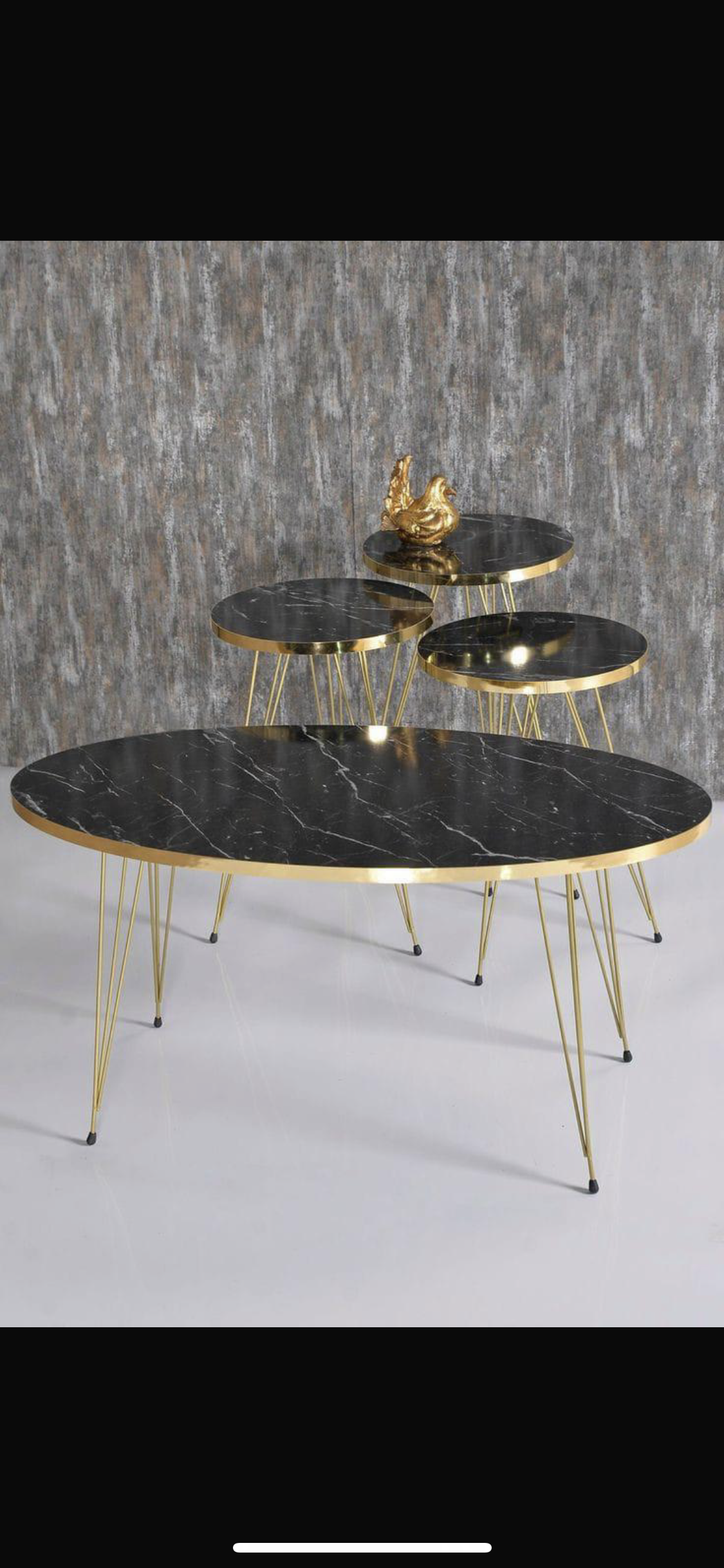 4 Pcs Modern Black with Marble Table Set