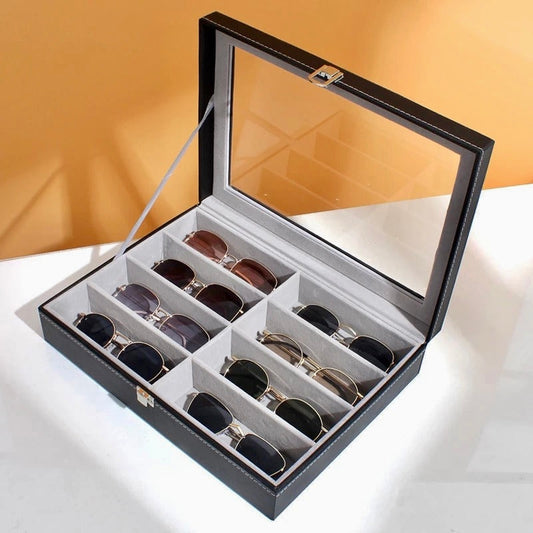 8 Grids Leather Sunglasses Organizer Box