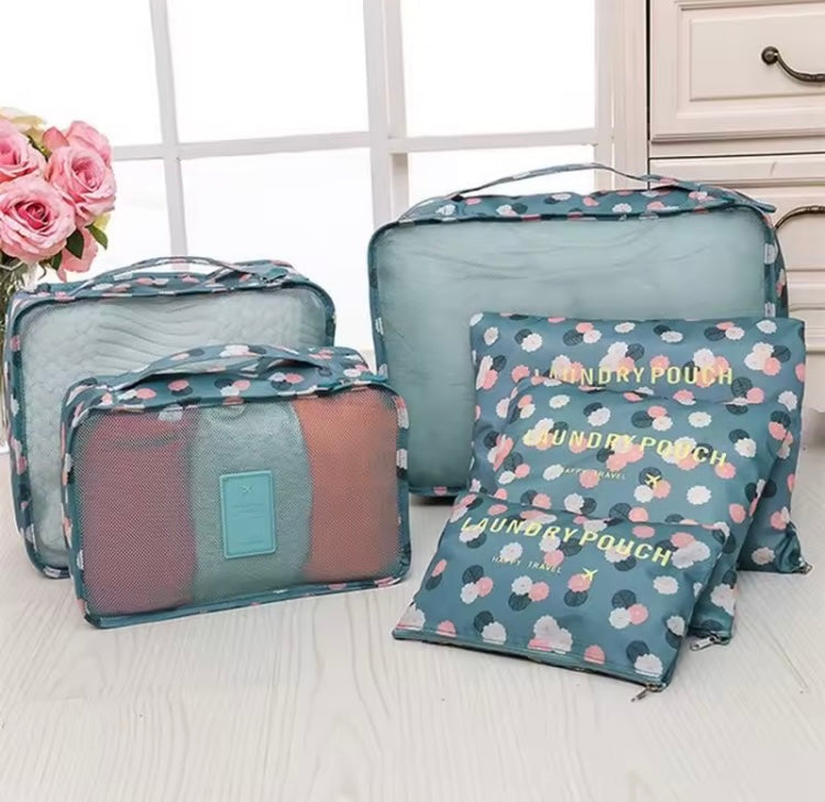 6 Pcs Printed Travel Bags Set