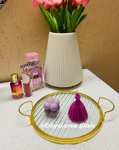 Round Metal Mirror Aesthetic Tray for Vanity Table