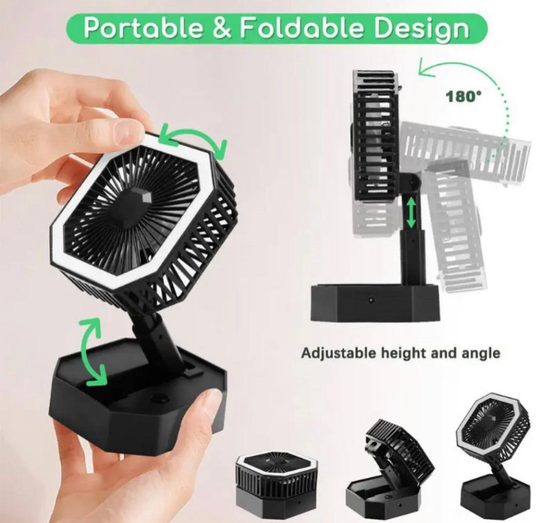 LED Light Foldable USB Fan Desktop Rechargeable Fan