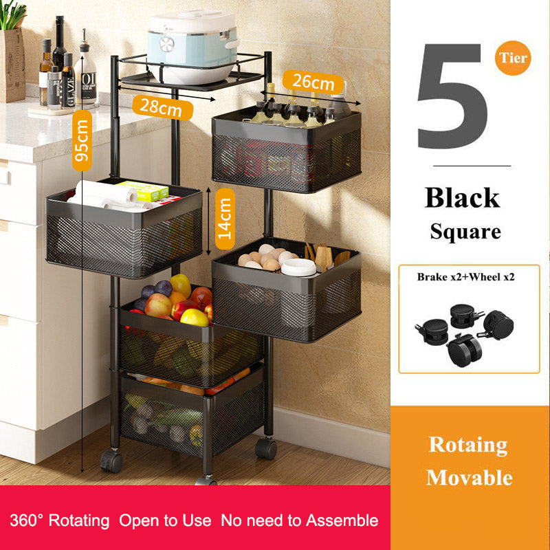 Metal Rotating Square Storage Trolley with Wheels