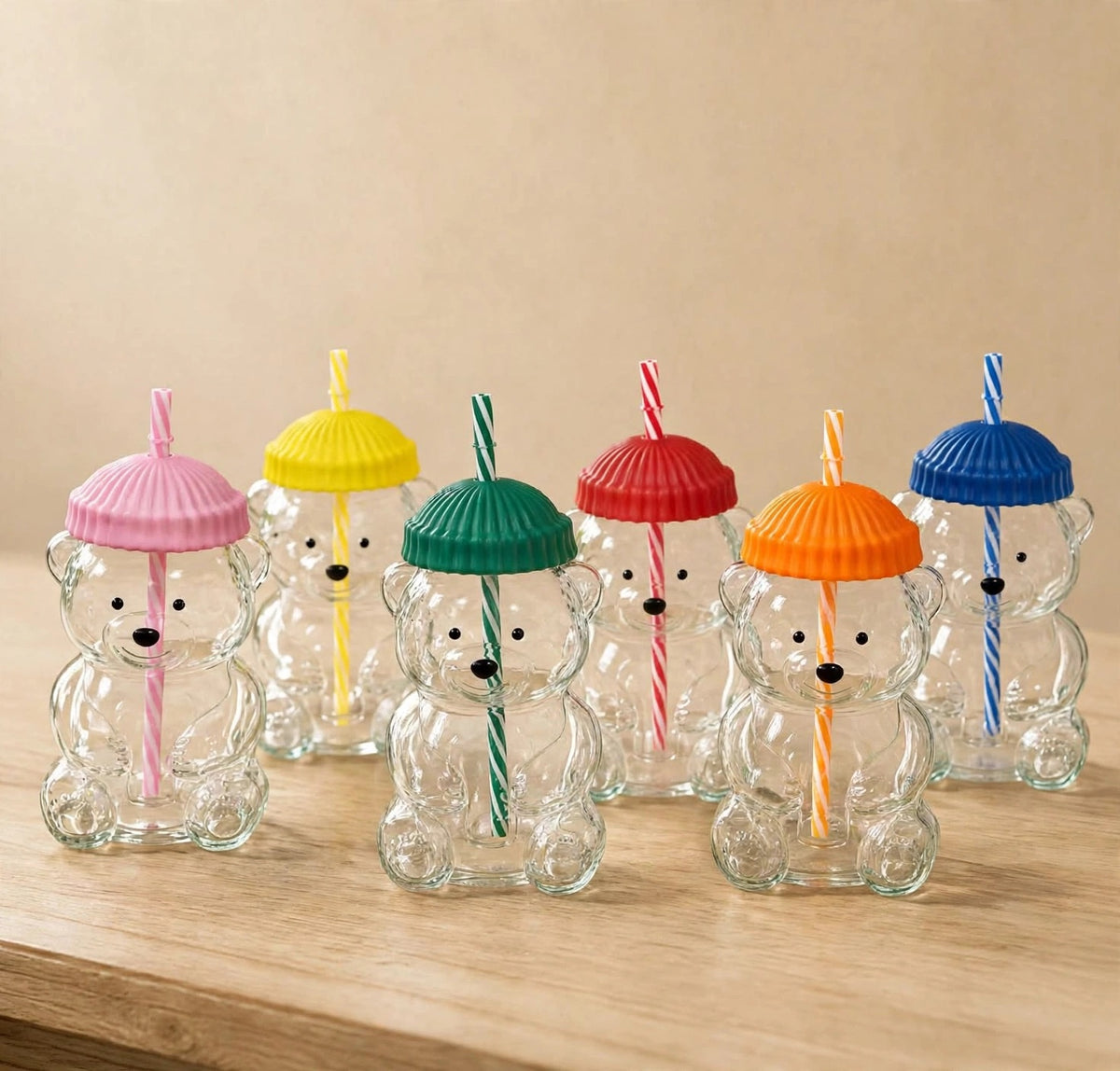Bear Design Coffee Glass with Straw