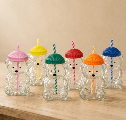 Bear Design Coffee Glass with Straw