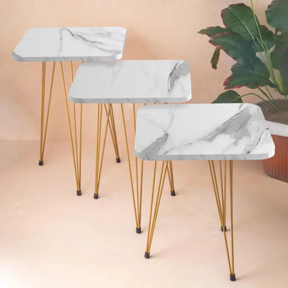 3 Pcs Square White Marble Table Set for home Decor