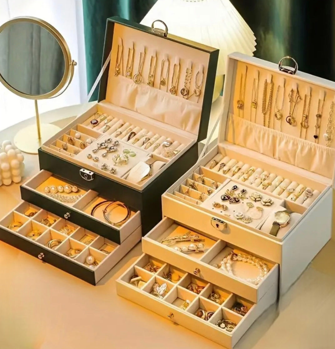 3 Layer Leather Jewellery Box with Drawers